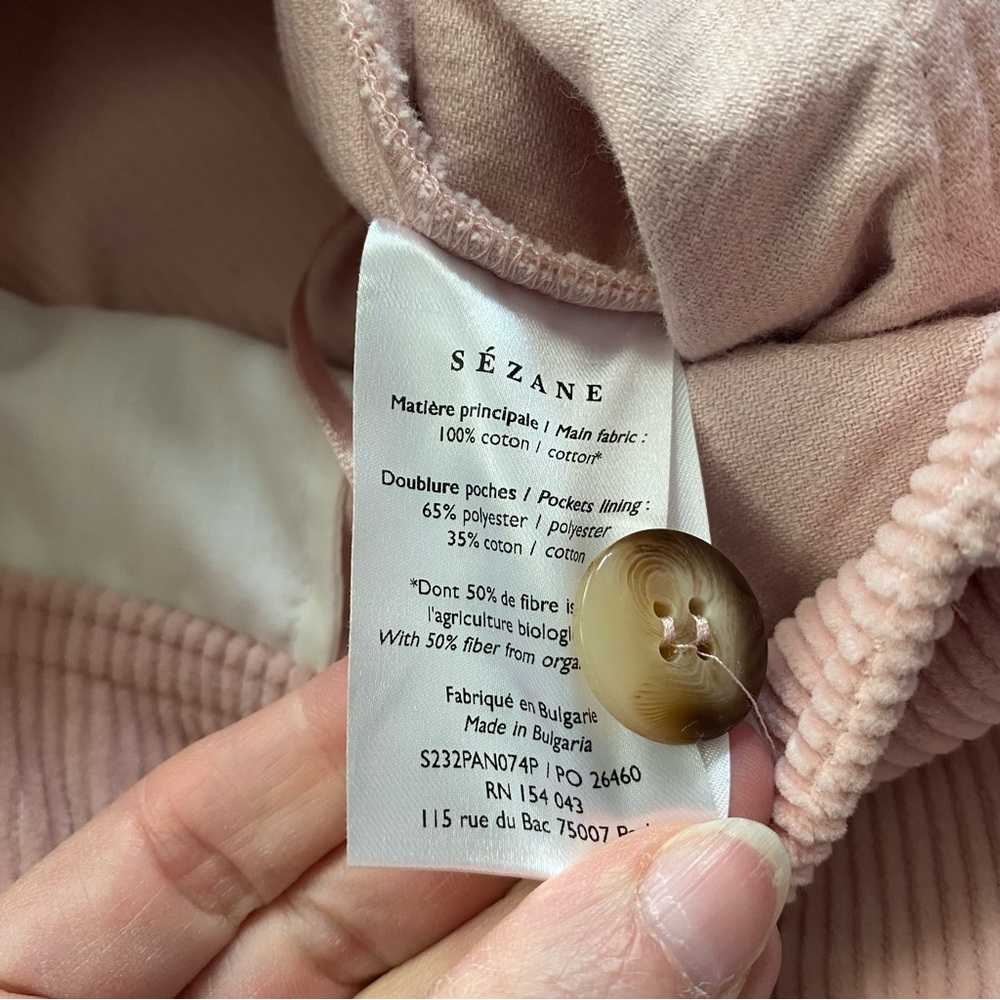 Sezane Corduroy Trouser FR 36 US 4 Light Pink Patch Pockets 100% Cotton Petite - Picture 8 of 13